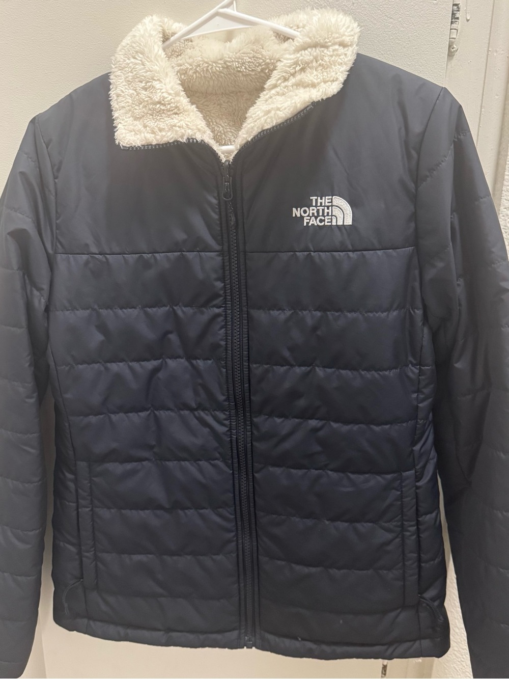 The North Face Navy Blue Jacket with Sherpa inside Reversable